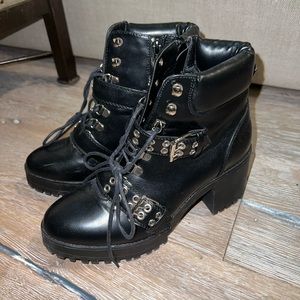 Heeled Buckled Combat Booties